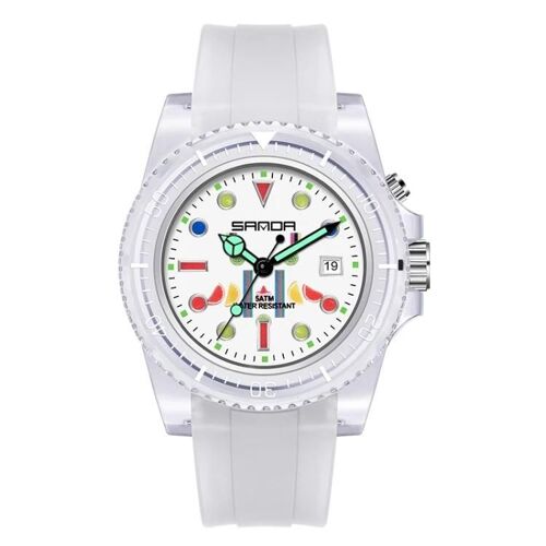 Montre À Quartz Fluorescent Pour Femme-Bracelet Transparent,Cadran Calendrier,6078