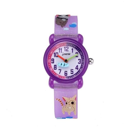 Montre À Quartz Étanche En Silicone De Dessin Animé 3d Pour Enfants-Kitten Fishing Design By