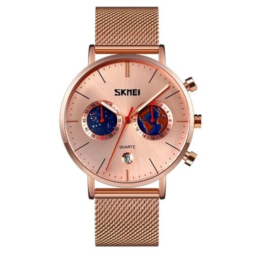 Montre À Quartz-Homme Or Rose Bracelet Acier Inoxydable,Calendrier Et Chronomètre-Skmei 9231 Or Rose