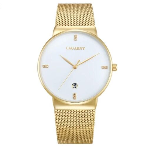 Montre À Quartz Étanche-Cadran Rond,Boîtier En Alliage,Bracelet En Acier,Blanc Cagarny