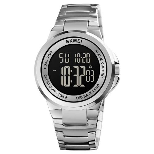 Montre Numérique-Affichage Led Double Fuseau Horaire,Lumineux,Bracelet En Acier Inoxydable-Skmei 1712