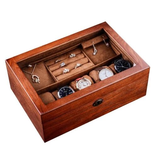 Boîte De Rangement Pour Montre En Bois-Présentoir À Bijoux Double Couche Avec Serrure,
