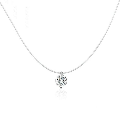 Collier Invisible Fish Line-Pendentif Zircon,Argent Sterling S925