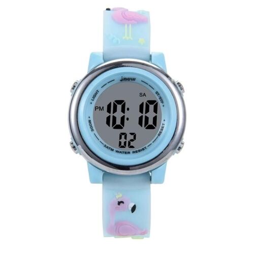 Montre Led Flamingo-Étanche,Lumineuse,Design De Dessin Animé-Bleu Clair