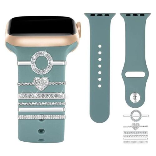 6pcs / Set Smart Watch Bracelet Silicone Universel Anneau Décoratif Accessoires En Métal O Argent