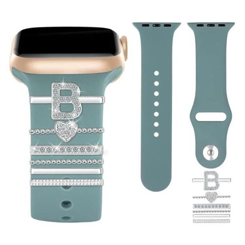 6pcs / Set Smart Watch Bracelet Silicone Universel Anneau Décoratif Accessoires En Métal B Argent