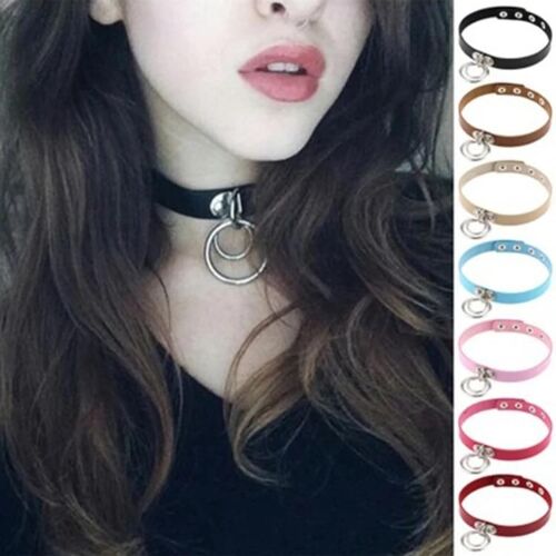 Collier En Cuir Collier-2 Pcs Double Anneau Rock Punk Design,Livraison De Couleur Aléatoire