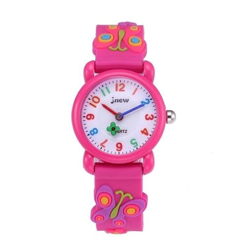 Montre Papillon De Dessin Animé En Silicone 3d Pour Enfants-Quartz Étanche,Rose Rouge Rose