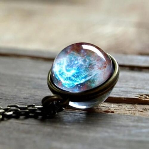 Collier Globe En Verre Double Face-Pendentif Galaxie Solaire Par