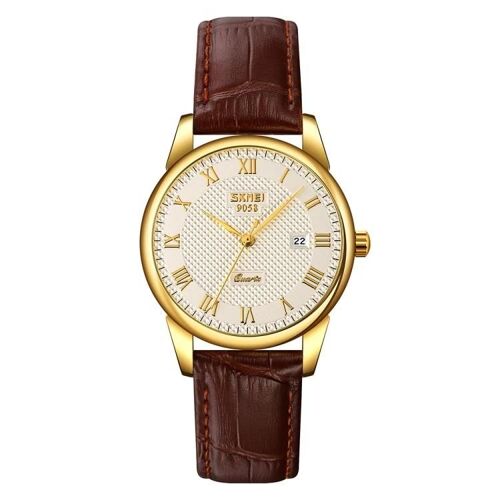 Montre-Bracelet À Quartz Étanche Multifonctionnelle-Skmei 9058 Gold Shell