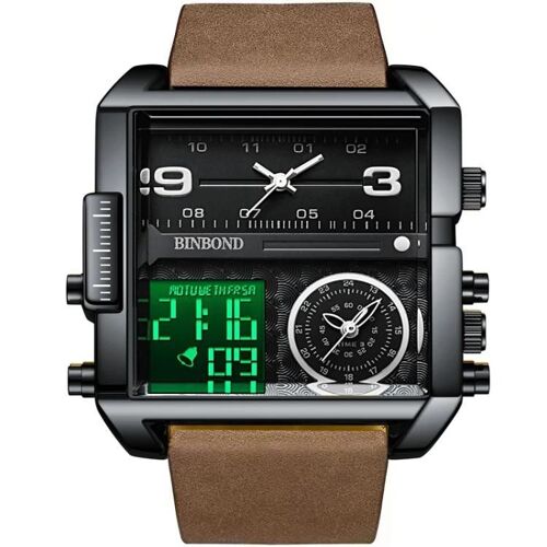 Binbond B3332 Montre Carrée Multifonctionnelle Sportive À Quartz