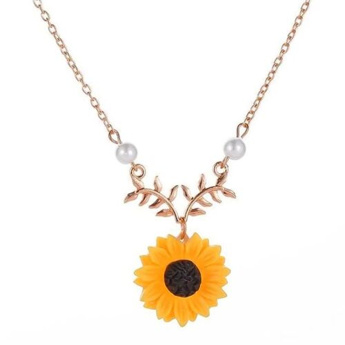 Collier Pendentif Tournesol-Or Rose Délicat Avec Perles Imitation Pour Femme Or Rose