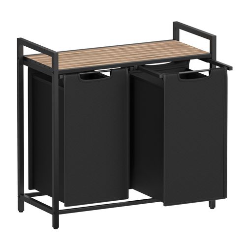 Panier à linge 92L panneau mdf acier tissu oxford marron camel et noir