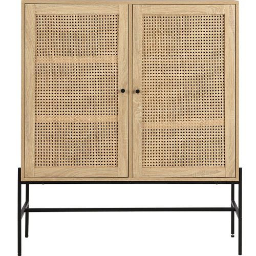 Buffet Haut 2 Portes En Cannage Naturel Et Effet Chêne 100 Cm