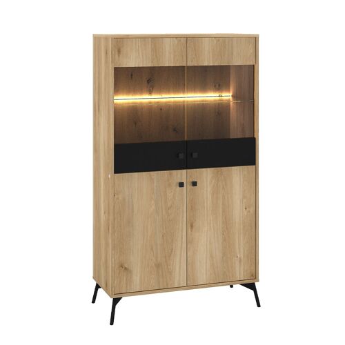 Vaisselier 4 portes LED mélaminé naturel