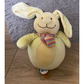 Doudou peluche musical éveil lapin vert tex écharpe multicolore 