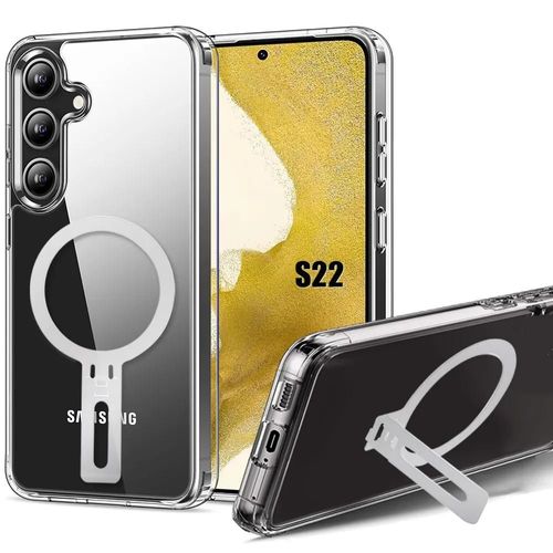 Coque Pour Samsung Galaxy S22 - Protection Silicone Transparente Antichoc Avec Support Magnétique Argenté - E.F.Connection