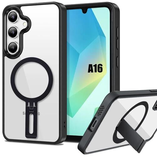 Coque Pour Samsung Galaxy A16 4g/5g, Protection Silicone Noir Avec Dos Transparent Pc + Support Magnétique - E.F.Connection