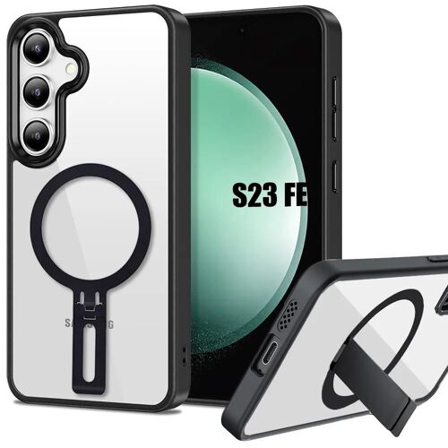 Coque Pour Samsung Galaxy S23 Fe, Protection Silicone Pc Transparent Antichoc Avec Support Magnétique Noir - E.F.Connection