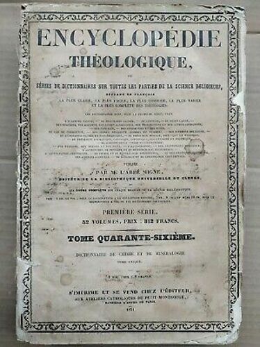 Encyclopédie Théologique Séries De Dictionnaires Tome Quarante Sixième