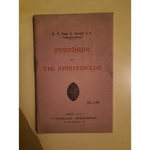R P Régis G Gerest Synthèse De Vie Spirituelle P Lethielleux