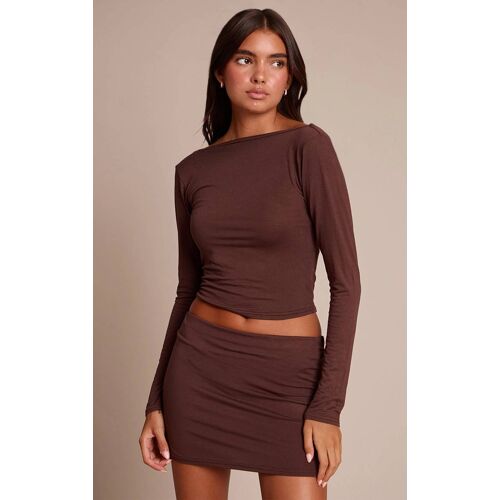 Top En Jersey Couleur Cappuccino Dos Nu Et Manches Longues, Cappuccino