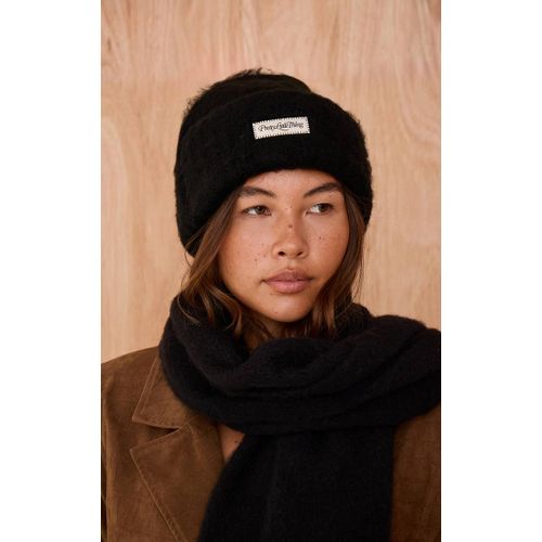 Bonnet Noir En Maille Tricot Côtelée Épaisse Et Moelleuse, Noir