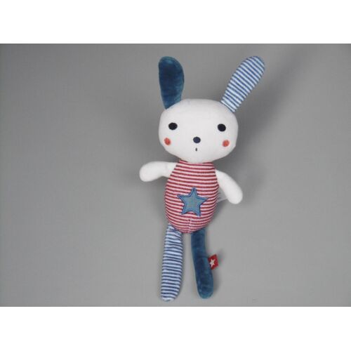 Doudou lapin TAO blanc rayé rouge bleu étoile Tape à l'Oeil