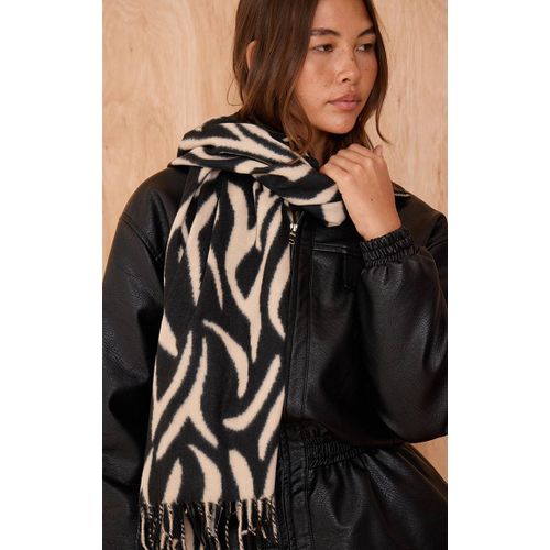 Foulard Couverture Imprimé Zèbre À Franges, Noir