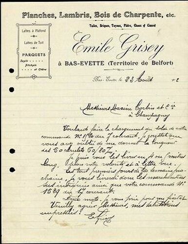 Facture Emile Grisey À Bas Evette Territoire De Belfort Scierie