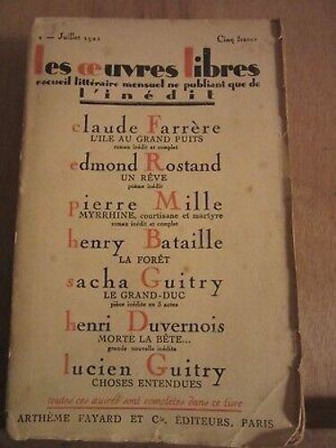 Les Oeuvres Libres N1 Juillet 1921 Farrère Rostand Mille Bataille Guitryfayard