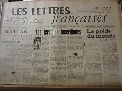 Les Lettres Françaises N74 22 Septembre 1945 Paulhan Peynet Effel P E Victor