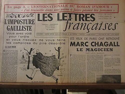 Les Lettres Françaises N180 3010 Paulhan Peynet Chagall Shakespeare