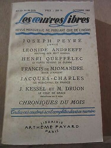 Les Oeuvres Libres N89 Octobre 1953 Peyré Andreeff Queffélec De Miomandre