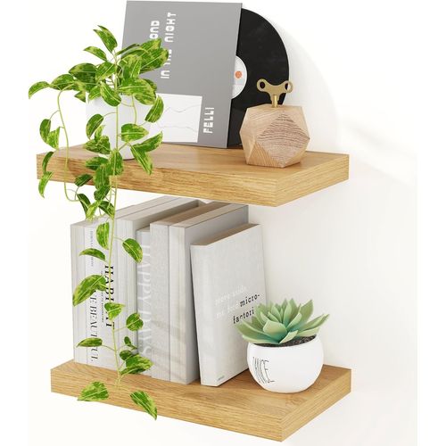 CAUC-Lot de 2 étagères murales en Bois de chêne - 40 cm étagère Flottante, 23,5 cm de Profondeur - pour Cuisine, Bureau, Salle de Bain, Chambre et Salon