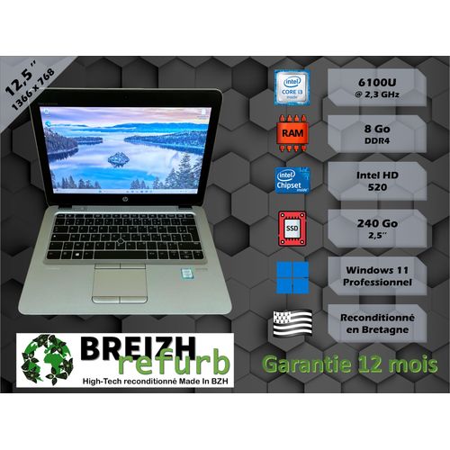 HP 820 G3 - 12.5" Intel Core i3-6100U - 2.3 Ghz - Ram 8 Go - SSD 240 Go