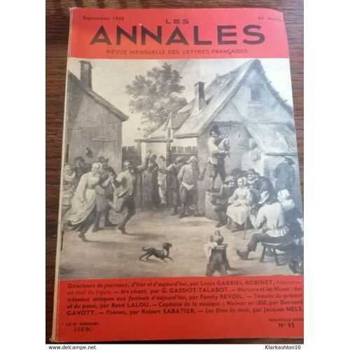 Les Annales Série 95 Revue Mensuelle Des Lettres Françaises Septembre 1958