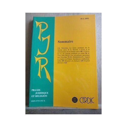 Praxis Juridique Et Religion 10 Janvier 1993 Cerdic Publications