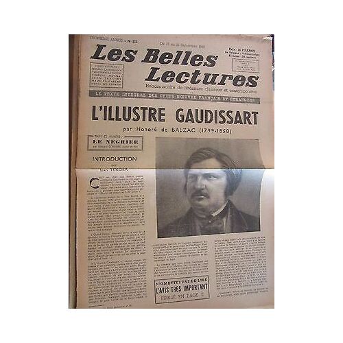 Les Belles Lectures N123 15 Au 21 Septembre 1948balzac L'illustre Gaudissart