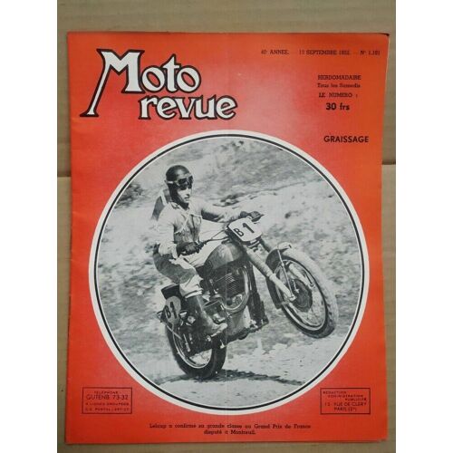 Moto Revue N 1101 Graissage 13 Septembre 1952