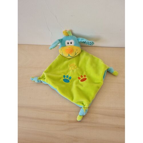 Doudou Chien Vert Bleu Pattes Multicolores