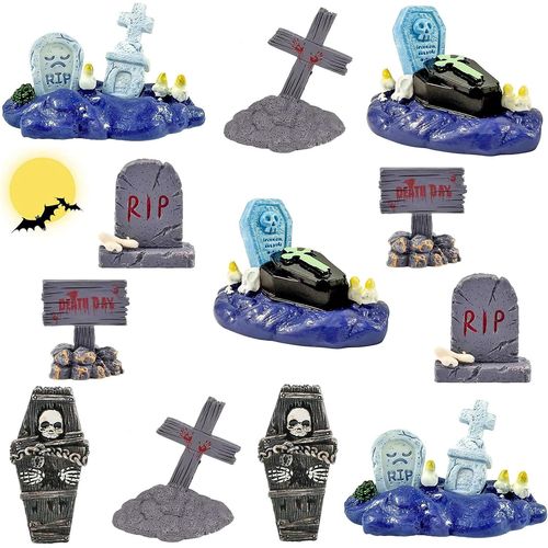 Cauc-Lot De 12 Mini Pierres Tombales Miniatures En Résine Pour Mini Maison, Cimetière, Diorama, Artisanat, Village D'halloween, Décorations De Gâteaux
