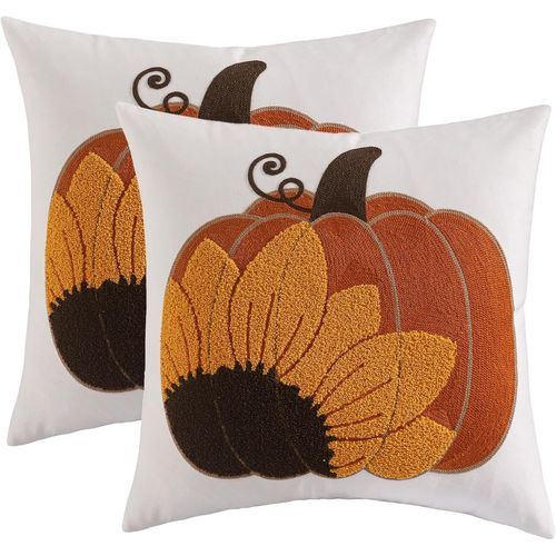 Cauc-Housse De Coussin Citrouille D`Automne En Velours 45 X 45 Cm Citrouilles Oranges Tournesol Touffet¿¿ Thanksgiving D¿¿Coratif Taie D'oreiller Pour Canap¿¿ Jardin Maison D¿¿Coration 2 Pi¿¿Ces