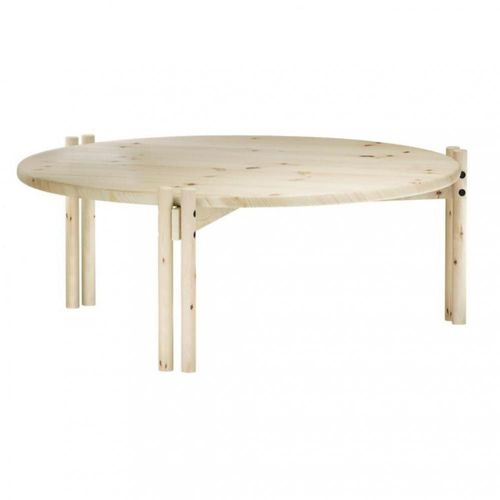 Sticks Table Basse Ronde En Pin Laqué Clair 80x32 Cm