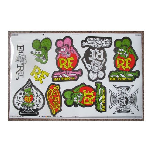 Planche De 10 Stickers Rat Fink Hot Rod 21x14 Cm Autocollant Kustom Kulture