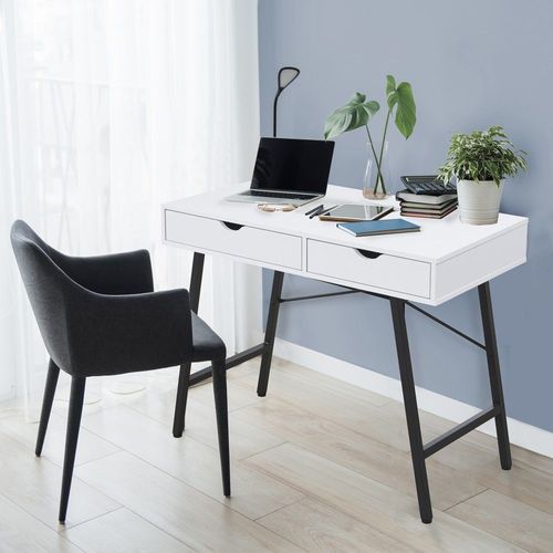 Bureau Boston 100 X 48 Cm/ Blanc Et Métal Noir/ 100x48x75cm