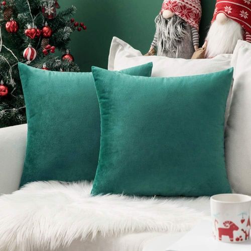 Cauc-Lot De 2 Housses De Coussins De Noël En Velours Décoratif Canapé Taie D'oreiller Super Lisse Doux Confortable Decoration Maison Salon Chambre Pour Canapé 40x40cm Vert Turquoise