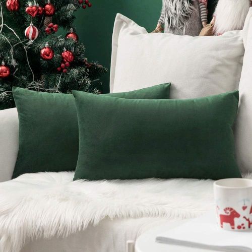 Cauc-Lot De 2 Housses De Coussin De Noël En Velours Décoratif Canapé Taie D'oreiller Super Lisse Doux Decoration Maison Salon Chambre Pour Canapé Rectangulaire 40x60cm Vert Foncé