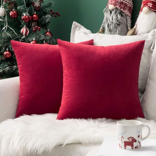 Cauc-Lot De 2 Housses De Coussins En Velours Décoratif Canapé Taie D'oreiller Super Lisse Doux Decoration Maison Salon Chambre Pour Canapé 2 Pièces 50x50cm Rouge Vif