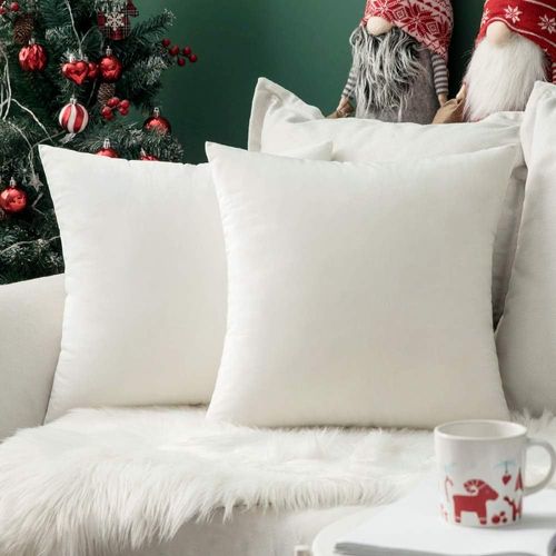 Cauc-Lot De 2 Housses De Coussins De Noël En Velours Décoratif Canapé Taie D'oreiller Super Lisse Doux Confortable Decoration Maison Salon Chambre Pour Canapé 50x50cm Blanc